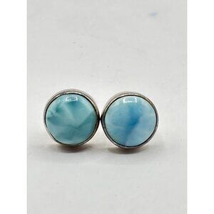 Larimar & Sterling Silver Round Stud Earrings
